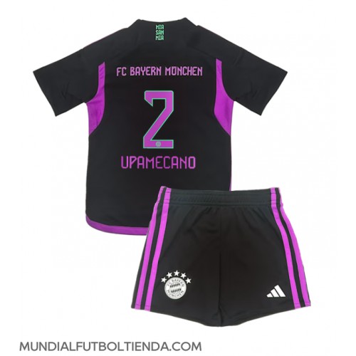 Camiseta Bayern Munich Dayot Upamecano #2 Segunda Equipación Replica 2023-24 para niños mangas cortas (+ Pantalones cortos)
